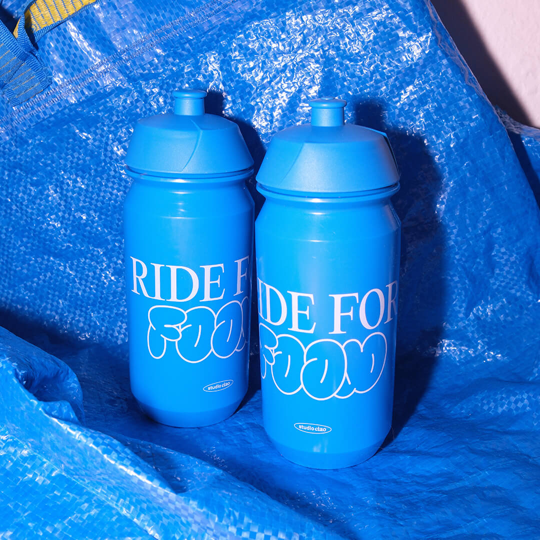 "Ride for food" Bidon, 500 ml Trinkflasche blau – studio ciao